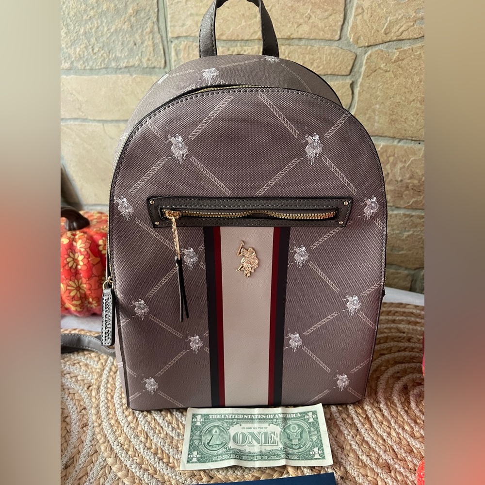Pollo Gray Backpack with Red and Black Stripes